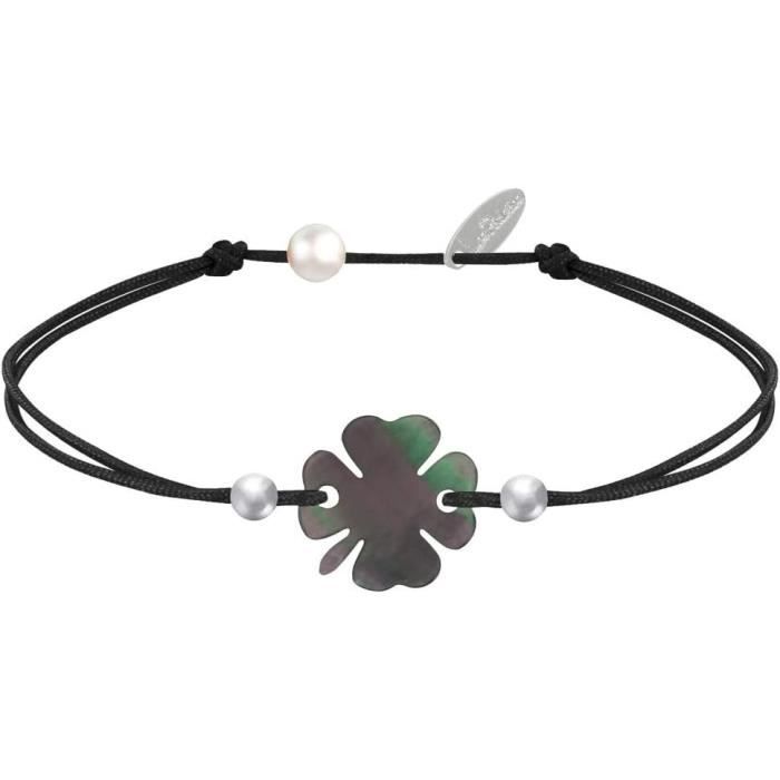 Bracelet Argentin 925 Avec Breloque Clé Trèfle - Cordon Soie - Longueur 19,1 Cm - Neuf
