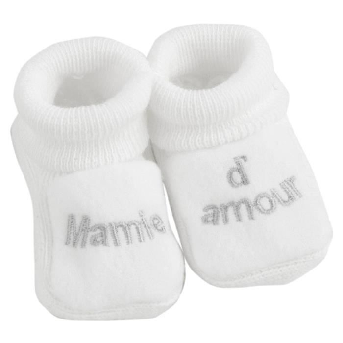 chaussons bébé brodés mixtes trois kilos sept - blanc 'mamie d'amour'
