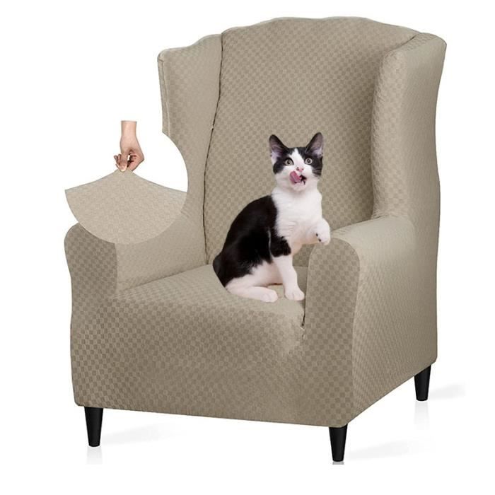 Housse de Fauteuil Élastique avec Oreilles 1 Pièce Jacquard Protecteur de Canapé Appui-Tête Housse de Canapé Fauteuil Kaki
