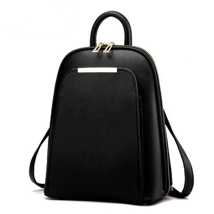 Shengxi Sac à Dos Femme Cuir PU Élégant Léger 2-en-1 - Multifonction Voyage Et Travail Noir