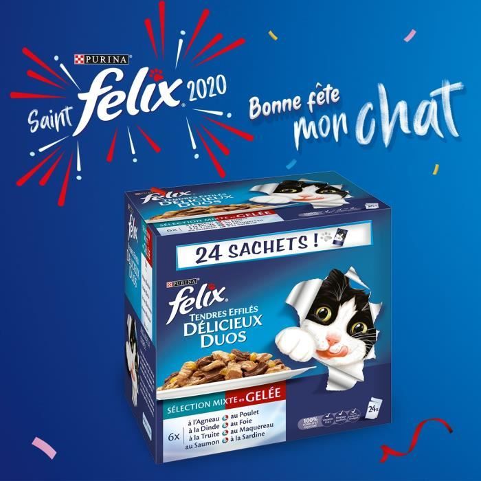 FELIX Tendres Effilés en gelée Délicieux Duos - Viandes et poissons -  Sachets fraîcheur pour chat adulte - 24 x 100 g - Cdiscount