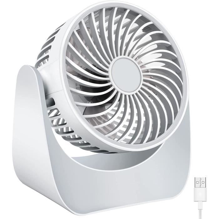 Ventilateur portable mini ventilateur USB silencieux rotatif à 360 ° bureau à 3 vitesses avec câble USB de 1 5 m Blanc - Zgeer