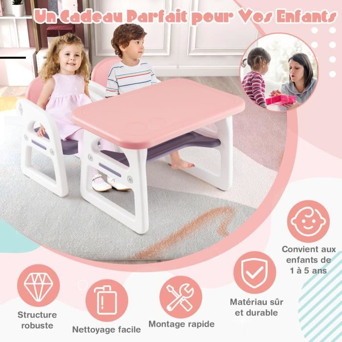 Table et tabourets pour enfants - Plateau double face et niche de