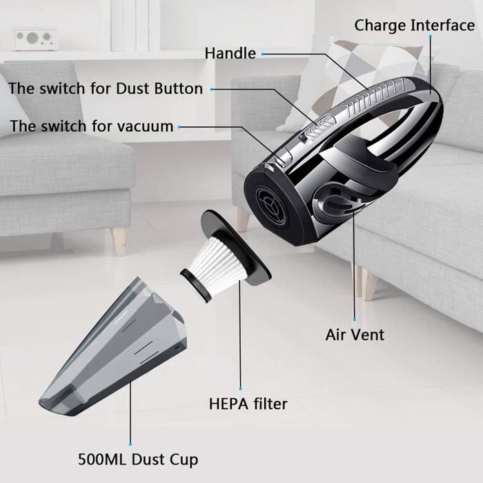Aspirateur à Main sans Fil, 5000PA Aspirateur Puissant Portable Rechargeable, Aspirateur Livré Aspirateur à Main sans Fil, 5000PA Aspirateur Puissant Portable Rechargeable, Aspirateur Livré