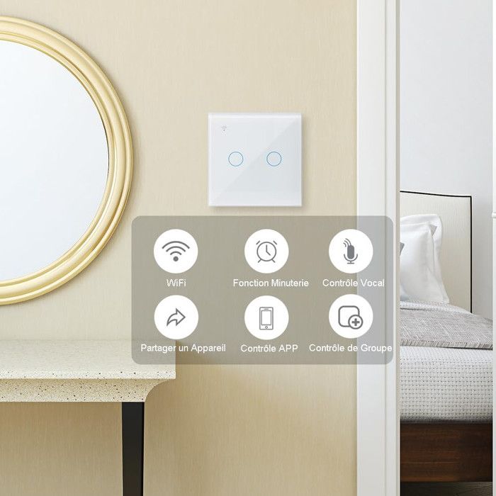 Interrupteur Mural Connecté WiFi Tactile - 1 Gang 1 Voie - Blanc - Neuf