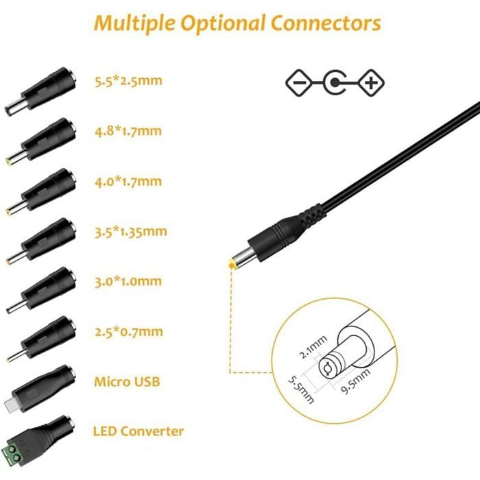 12V 1A Adaptateur Secteur, Universelle 12W Alimentation AC 100-240V 50/60Hz, Chargeur DC 5,5 x 2,5 mm Compatible avec TV Box Routeur Caméra Bandes LED et Autres Appareils Électroniques