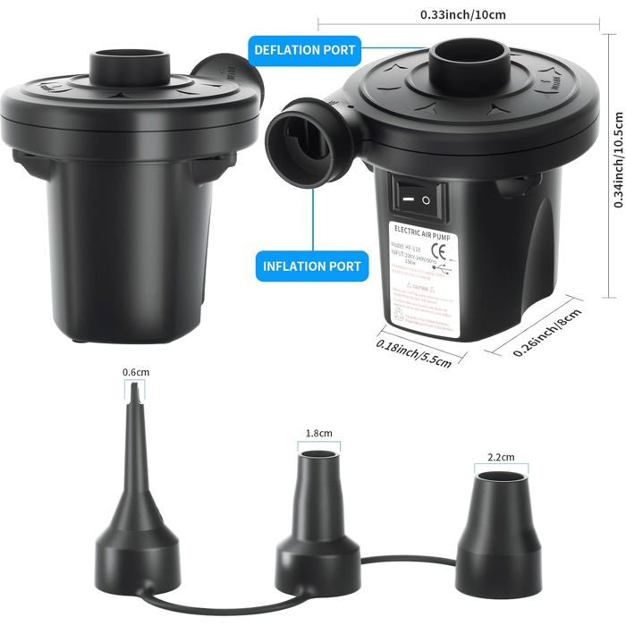 Pompe électrique Nestling 150W – Gonflage Et Dégonflage, 3 Buses, Pour Matelas, Piscine, Anneaux, Jouets (hors Ballons)
