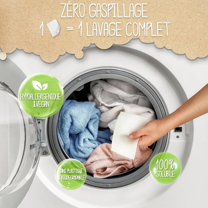 Lessive Kind Lessive En Feuille Biodégradable-64 Lavages-Lessive Ecologique-100% ...