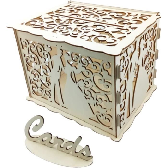 Boîte à Cartes de Mariage DIY Boîte à Cartes en Bois Rustique Porte-Cartes Cadeau Boîte à Cartes pour Mariages Baby Showers Anniversaires Graduations