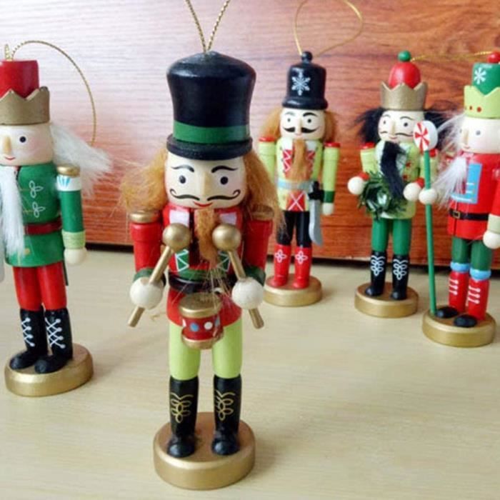 5 Pendentifs Casse-noisette Bois Doré/argenté - Déco Noël 12,7cm - Pour Sapin Ou Mur