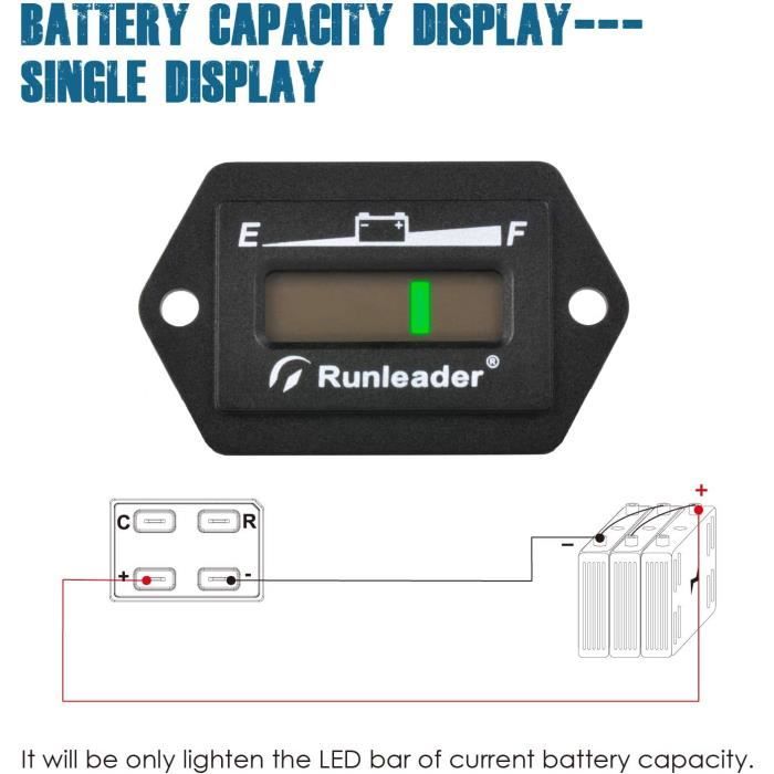 Runleader Indicateur Batterie 12v 24v 36v 48v Compteur Capacité