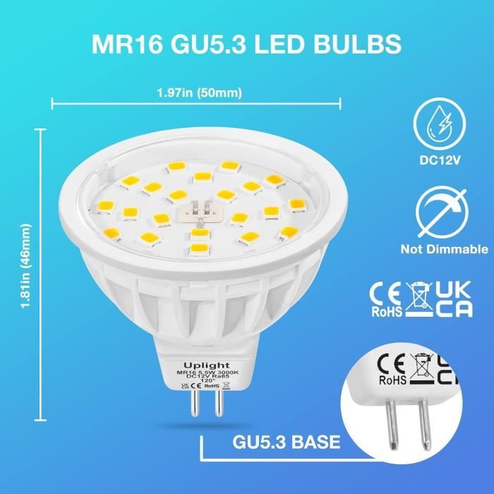 Lot De 10 Ampoules LED MR16 6W GU5.3 - Blanc Chaud 3000K - 580 Lumens