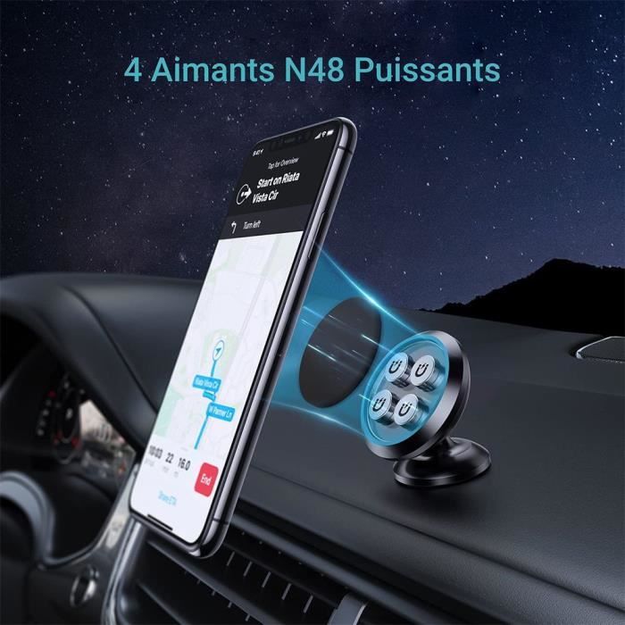 Support Telephone Voiture, Porte Tlphone Voiture Universel 360 Rotation, Aimant  Telephone Voiture, Magnetique Portable Adhsif Pour Smartphone, Compat