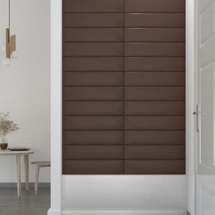 Panneaux Muraux Similicuir Marron – 12 Pièces De 60x15 Cm, Total 1,08 M²