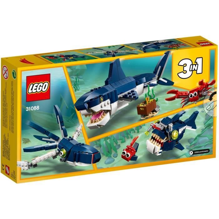 LEGO® Creator 3-en-1 31088 Les Créatures Sous-Marines, Figurines Animaux  Marins, Requin, Crabe - Cdiscount Jeux - Jouets