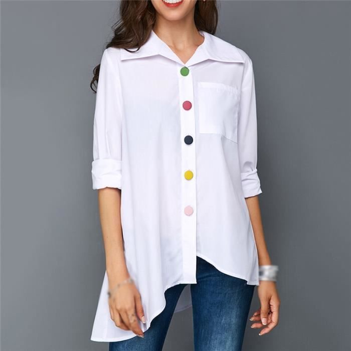 POLO Femmes chemise blanche mode femme grande taille bouton color