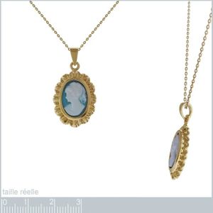 Pendentif Camée Ovale Fond Bleu Plaqué Or 18K - Sans Nickel, Neuf Avec étiquettes