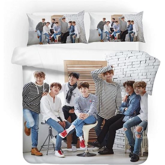 Ensemble De Literie BTS 3 Pièces - Housse De Couette 135x200 Cm + 2 Taies 80x80 Cm, 100% Coton
