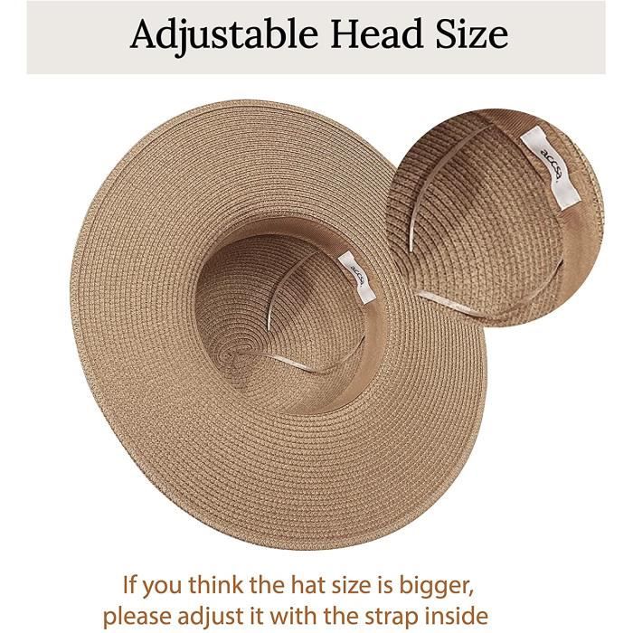 Chapeau Fedora Paille Accsa Pour Femme - Pliable, Anti-UV UPF 50+ - Bord 8 Cm - Tour De Tête 56-58 Cm