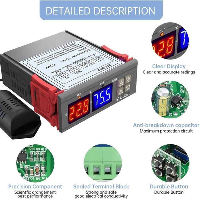 Thermostat Numérique RUIZHI Avec Sonde - Plage -50°C à 99°C - 110V-220V - Pour Frigo, Incubateur...