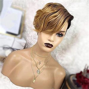 Perruque Brésilienne Courte Multicolore Cheveux Humains – Densité 150, Lace Frontal