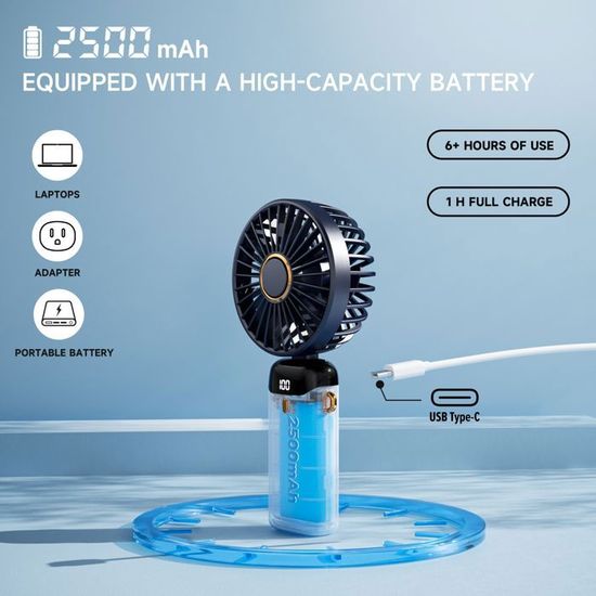 Générique Ventilateur Portable à Main USB Rechargeable 3000mAh - Mini