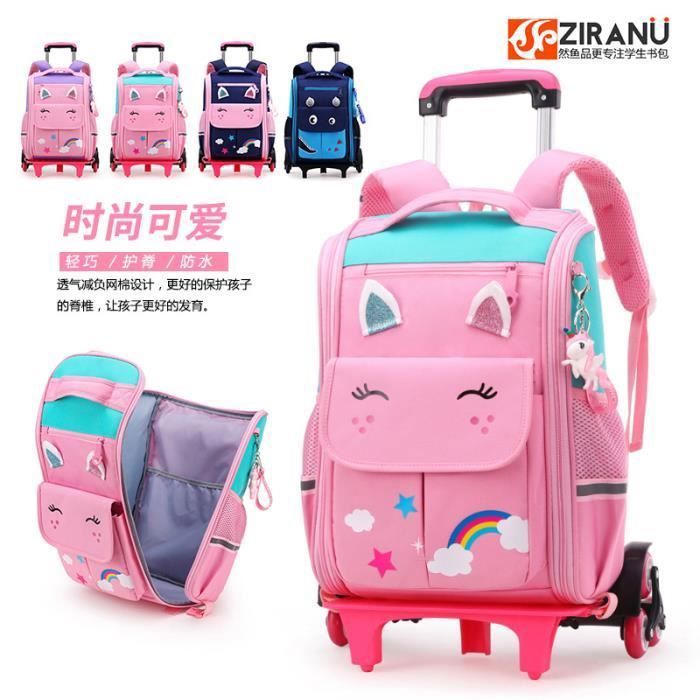 Sac à Dos Scolaire Stitch Pink ToyBags - Double Compartiment Avec Pom-Pom + Chariot Rose 4 Roues, 44x30x20 Cm