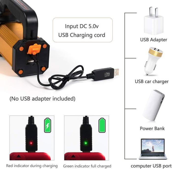 Lampe Torche LED Rechargeable USB 6000 Lumens - Orange - Powerbank Camping IP65