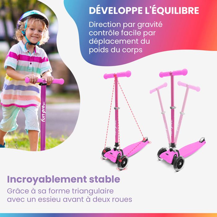 Trottinette Enfant 3 Roues Apollo KidsPro4 – Scooter 3 roues avec direction par inclinaison