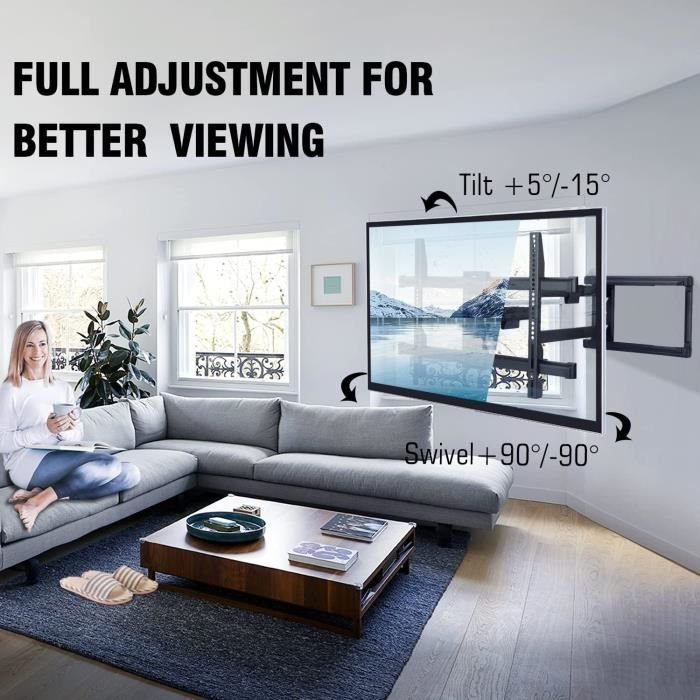 HCMOUNTING Support mural à bras long pour téléviseurs de 42 à 80, mouvement complet avec bras articulés d'extension de 109,2 cm, support TV pivotant