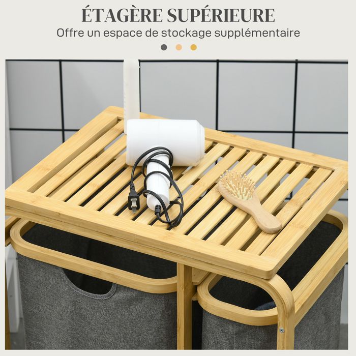 Panier à linge homcom en bambou avec couvercle et poignées