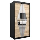 ABIKSMEBLE Boliwia 100 Armoire à Deux Portes Coulissantes avec Miroir, Tringle et Étagères 100x200x62 cm Noir et Sonoma
