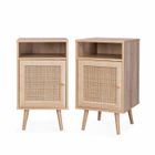 SWEEEK Lot de 2 tables de chevet en cannage - Bohème - 40x39x70cm Naturel - 2 niveaux - 1 portes - 1 espace de rangement - pieds