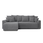 Canapé d'angle convertible NOVA en velours côtelé gris souris 4 places - Réversible - Coffre de rangement - BAÏTA