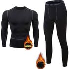 FINDPITAYA Ensemble de sous-vêtements Thermique Homme Tee Shirt à Manche Longue & Leggings Set Hiver Jogging Cycliste Gym Combinaisons de