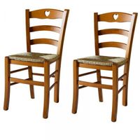 Lot de 2 chaises rustiques Chêne/Paille n°2 - PISA - Bois - Bois - L 45.5 x l 42.5 x H 88 cm - Chaise