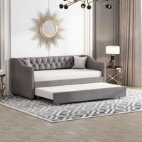 COMANLAI Lit rembourré lit simple canapé-lit gigogne lin durable - 90x200 cm- Gris - sans matelas