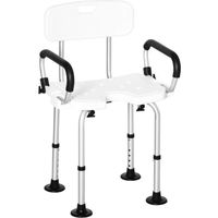 Chaise de douche siège de douche ergonomique hauteur réglable pieds antidérapants accoudoirs alu HDPE blanc noir 54x52x82cm Blanc