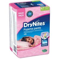 LOT DE 5 - HUGGIES DryNites Culottes de nuit filles 4-7 ans (17-30 kg) 16 culottes