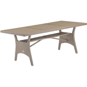 TABLE DE JARDIN  Table de jardin Crème en polyrotin plateau en bois composite avec compartiment hauteur réglable résistant aux intempéries