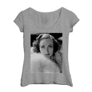 T-SHIRT T-shirt Femme Col Echancré Gris Joan Crawford Actrice Photo de Star Célébrité Vieux Cinéma Original 10