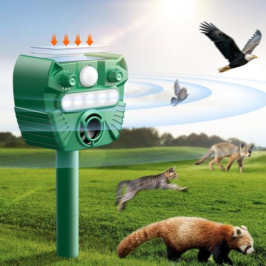 Répulsif Chat Solaire Ultrason 3 Modes - Répulsif Animaux Extérieur Imperméable IP54 Avec LED Flash Anti Chats Chiens Souris