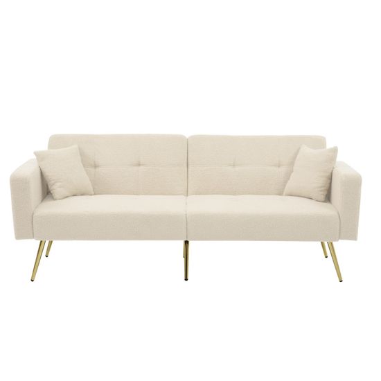 Canapé 2 Places Modulable Avec Poches Latérales - Tissu Chenille Beige, Antidérapant, Pour Salon Ou Jeu