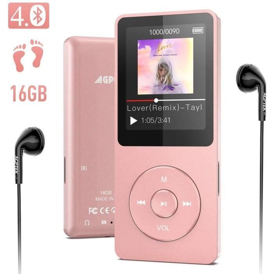 MP3 Bluetooth 4.0 avec Boutons Tactiles 16Go, Lecteur Musique Sport Portable avec Podomètre, Radio FM, Supporte Carte Micro Sd,