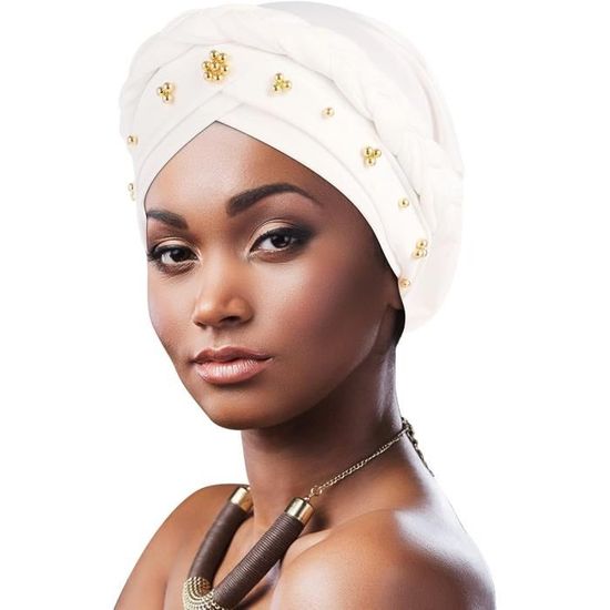 Femmes Africaine Turban pré-noués Tresse Torsadée Bonnet Chimio Casquette  de Perte de Cheveux Chapeau Turban Bohème Bonnet Noué Élastique (Beige) :  : Mode