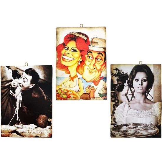 3 Tableaux Vintage Acteurs Célèbres - Impression Sur Bois 18x25 Cm - Style Rétro Italien
