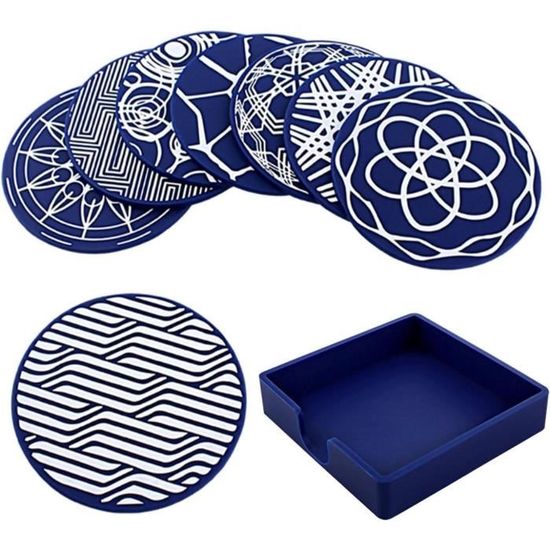 Lot De 4 Dessous De Verre En Silicone Pour Voiture - Motifs Nid D'abeille Et Empreintes Pattes, 7x7 Cm, Rouge