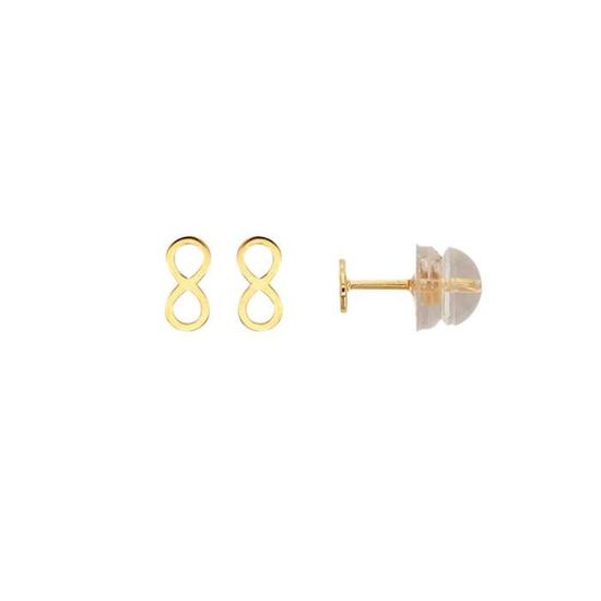 Boucles D'oreilles Enfant En Or 9 Carats - Forme Infini Avec Perle D'eau Douce Et Poussette Silicone - Neuf