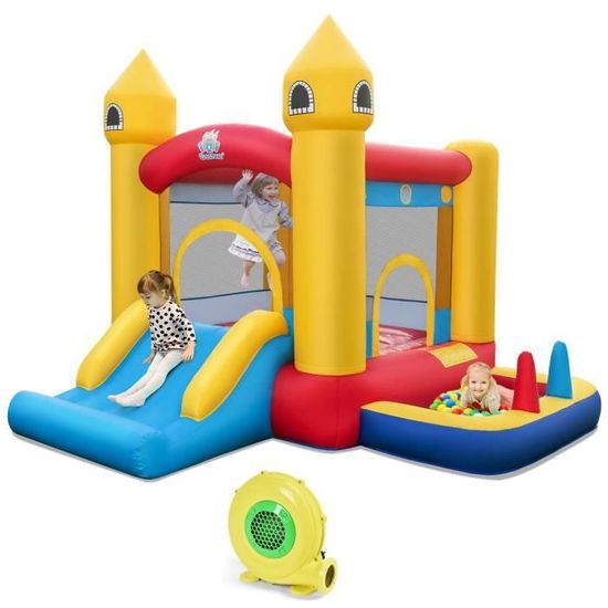 Piscine Gonflable Costway Sur Thème Marin Avec Toboggan Et Arroseur Hippocampe – Aire De Jeu Aquatique Pour Enfants 2-6 Ans, 178x157x67,5cm, 198L, Max 30kg