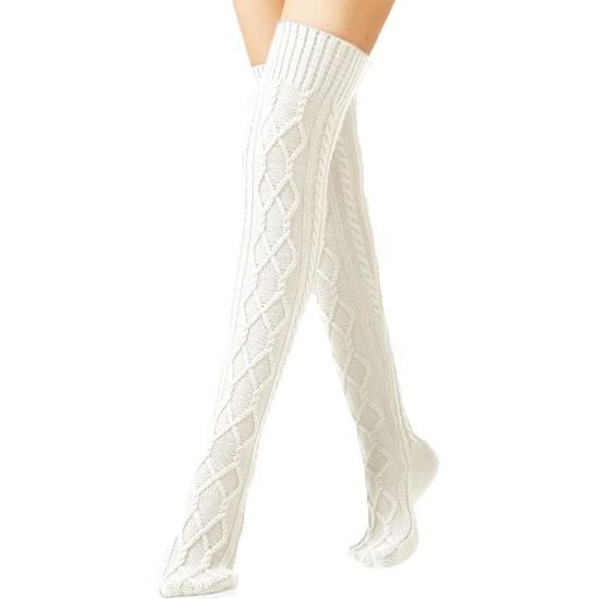 1 Paires Chaussettes Hautes Femme Longue Taille Unique Hiver Chaud Blanc Blanc Cdiscount Pret a Porter